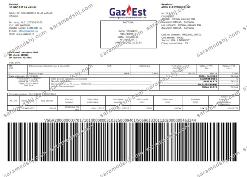 Gaz Est S.A. utility business bill, SCR